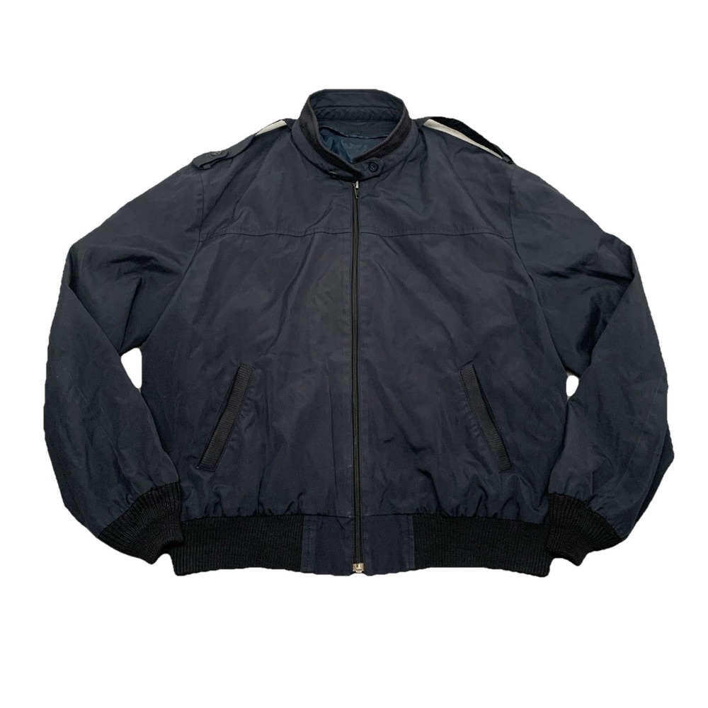 Porsha By Winer‎ Bomber Jacket Full Zip Men XL Navy Epaulettes Varsity VTG 80s